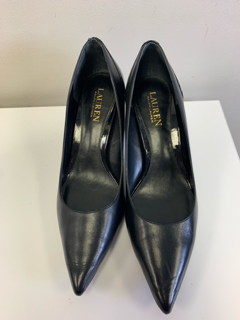 Lauren Ralph Lauren Black Leather Pointed-Toe Pumps